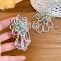 Vacation Style Glass Crystal Beaded Flower Tassel Drop Earrings With Silver Post view 4