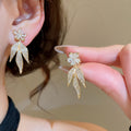 14K Gold Plated Copper Zircon Flower Clip-on Earrings For Women Fashion OL Non-Pierced Jewelry view 4