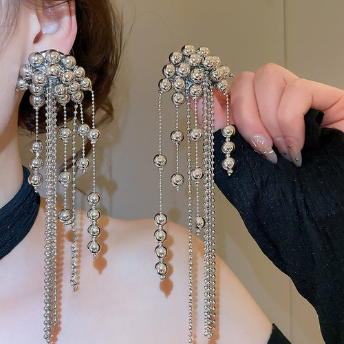 Iron Metal Round Tassel Drop Earrings With Silver Pins, Light Luxury Geometric Statement Style