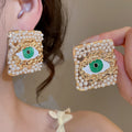 Faux Pearl Diamond Eye Enamel Stud Earrings Creative Statement Niche Style Women's Jewelry view 1