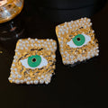 Faux Pearl Diamond Eye Enamel Stud Earrings Creative Statement Niche Style Women's Jewelry view 2