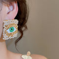 Faux Pearl Diamond Eye Enamel Stud Earrings Creative Statement Niche Style Women's Jewelry view 3
