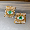 Faux Pearl Diamond Eye Enamel Stud Earrings Creative Statement Niche Style Women's Jewelry view 4