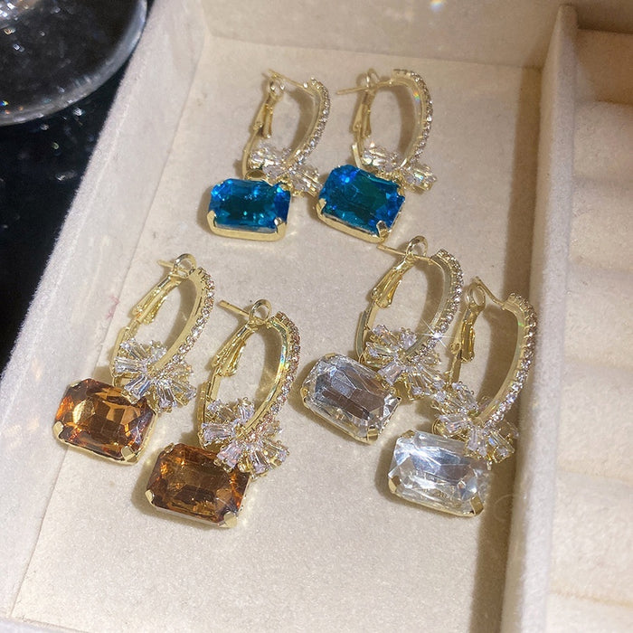 2026 New Copper Zircon Flower Square Hoop Earrings Light Luxury Statement Designer Ear Cuffs
