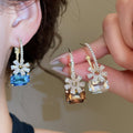 2026 New Copper Zircon Flower Square Hoop Earrings Light Luxury Statement Designer Ear Cuffs view 2