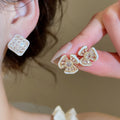 French Vintage Copper Square Flower Stud Earrings With Enamel And Full Zircon Accents view 2