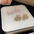 French Vintage Copper Square Flower Stud Earrings With Enamel And Full Zircon Accents view 3