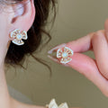 French Vintage Copper Square Flower Stud Earrings With Enamel And Full Zircon Accents view 4