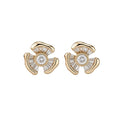 French Vintage Copper Square Flower Stud Earrings With Enamel And Full Zircon Accents view 5