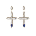 Copper Rhinestone Cross Drop Earrings Long Luxury Court Style Statement Jewelry for Women view 5