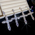 Copper Rhinestone Cross Drop Earrings Long Luxury Court Style Statement Jewelry for Women view 4