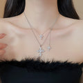 Vintage Light Luxury Stainless Steel Double Layer Cross Zircon Pendant Necklace For Women view 1