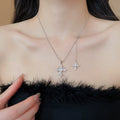 Vintage Light Luxury Stainless Steel Double Layer Cross Zircon Pendant Necklace For Women view 3