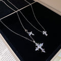 Vintage Light Luxury Stainless Steel Double Layer Cross Zircon Pendant Necklace For Women view 2