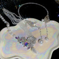 Court Style Faux Pearl Rhinestone Beaded Wing Flower Choker Necklace For Women view 4