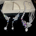 Court Style Faux Pearl Rhinestone Beaded Wing Flower Choker Necklace For Women view 2