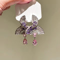 Copper Zircon Fan Teardrop Stud Earrings Elegant Luxury Banquet Dress Jewelry view 4