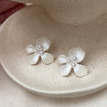 White Matte Flower Faux Pearl Stud Earrings Elegant Light Luxury Versatile Jewelry view 1