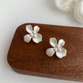White Matte Flower Faux Pearl Stud Earrings Elegant Light Luxury Versatile Jewelry view 3