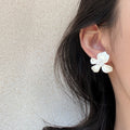White Matte Flower Faux Pearl Stud Earrings Elegant Light Luxury Versatile Jewelry view 2