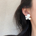 White Matte Flower Faux Pearl Stud Earrings Elegant Light Luxury Versatile Jewelry view 4