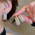 French Vintage Zircon Faux Pearl Stud Earrings With Silver Needle Geometric Round Office Style view 4