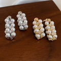 French Vintage Zircon Faux Pearl Stud Earrings With Silver Needle Geometric Round Office Style view 3
