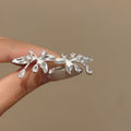 Korean Style Alloy Stud Earrings With Sparkling Zircon Butterfly Bow Floral Design For Elegant OL Fashion view 3