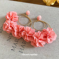Chiffon Fabric Flower Stud Earrings, Round Floral Resort Style Statement Summer Jewelry view 2