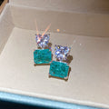 Light Luxury Copper Zircon Heart Square Stud Earrings With Silver Pins For Women view 3