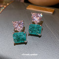 Light Luxury Copper Zircon Heart Square Stud Earrings With Silver Pins For Women view 1