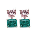 Light Luxury Copper Zircon Heart Square Stud Earrings With Silver Pins For Women view 5