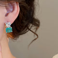 Light Luxury Copper Zircon Heart Square Stud Earrings With Silver Pins For Women view 4