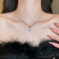 Old Money Pink Zircon Flower Teardrop Copper Collarbone Necklace For Women view 4