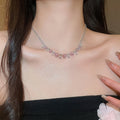 Old Money Pink Zircon Flower Teardrop Copper Collarbone Necklace For Women view 2