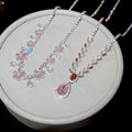 Old Money Pink Zircon Flower Teardrop Copper Collarbone Necklace For Women view 1