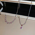 Old Money Pink Zircon Flower Teardrop Copper Collarbone Necklace For Women view 3