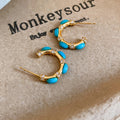 18K Gold Plated Copper C Shape Zircon Stone Stud Earrings With Silver Pins, Minimalist Fashion Jewelry view 3
