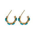 18K Gold Plated Copper C Shape Zircon Stone Stud Earrings With Silver Pins, Minimalist Fashion Jewelry view 5