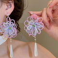 Glass Seed Bead Flower Stud Earrings With Silver Posts, Sweet Vacation Style view 1