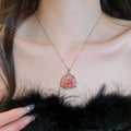 French Purple Rhinestone Heart Alloy Necklace, Old Money Court Style Geometric Choker For Women view 1