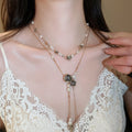 Old Money Faux Pearl Sweater Necklace With Rhinestone Flower Beaded Design For Women view 3