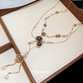 Old Money Faux Pearl Sweater Necklace With Rhinestone Flower Beaded Design For Women view 4