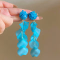 Acrylic Flower Petal Tassel Drop Earrings With Sterling Silver Posts For Vacation Style Women view 4