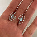 Korean Sea Blue Hollow Oval Copper Stud Earrings, Light Luxury Geometric Elegant Jewelry view 4