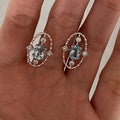 Korean Sea Blue Hollow Oval Copper Stud Earrings, Light Luxury Geometric Elegant Jewelry view 3