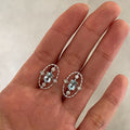 Korean Sea Blue Hollow Oval Copper Stud Earrings, Light Luxury Geometric Elegant Jewelry view 2