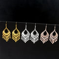 Bohemian Ethnic Gold Alloy Teardrop Filigree Tassel Statement Vintage Luxury Dangle Earrings view 2
