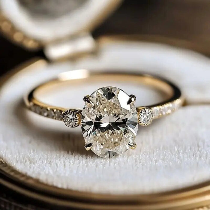 Light Luxury Oval Design Plated Ring For Bridal Proposal Dress Accessories, Classic