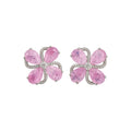 Light Luxury Copper Pink Zircon Flower Earrings And Ring Jewelry Set For Women view 5
